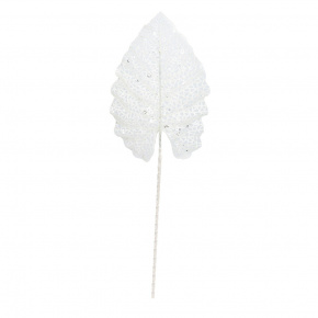 Лист на вставке с глиттером, H50см, белый в интернет-магазине флористических аксессуаров Азалия Декор