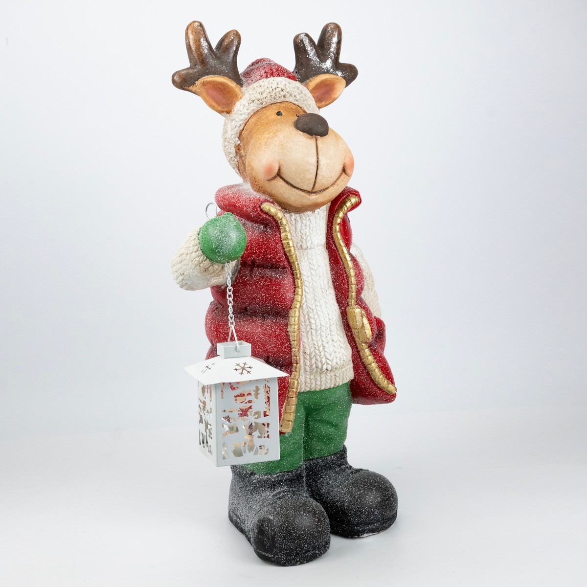Сувенир Олень с фонарем (керамика), Н52х25,5х20см, красный в интернет-магазине флористических аксессуаров Азалия Декор
