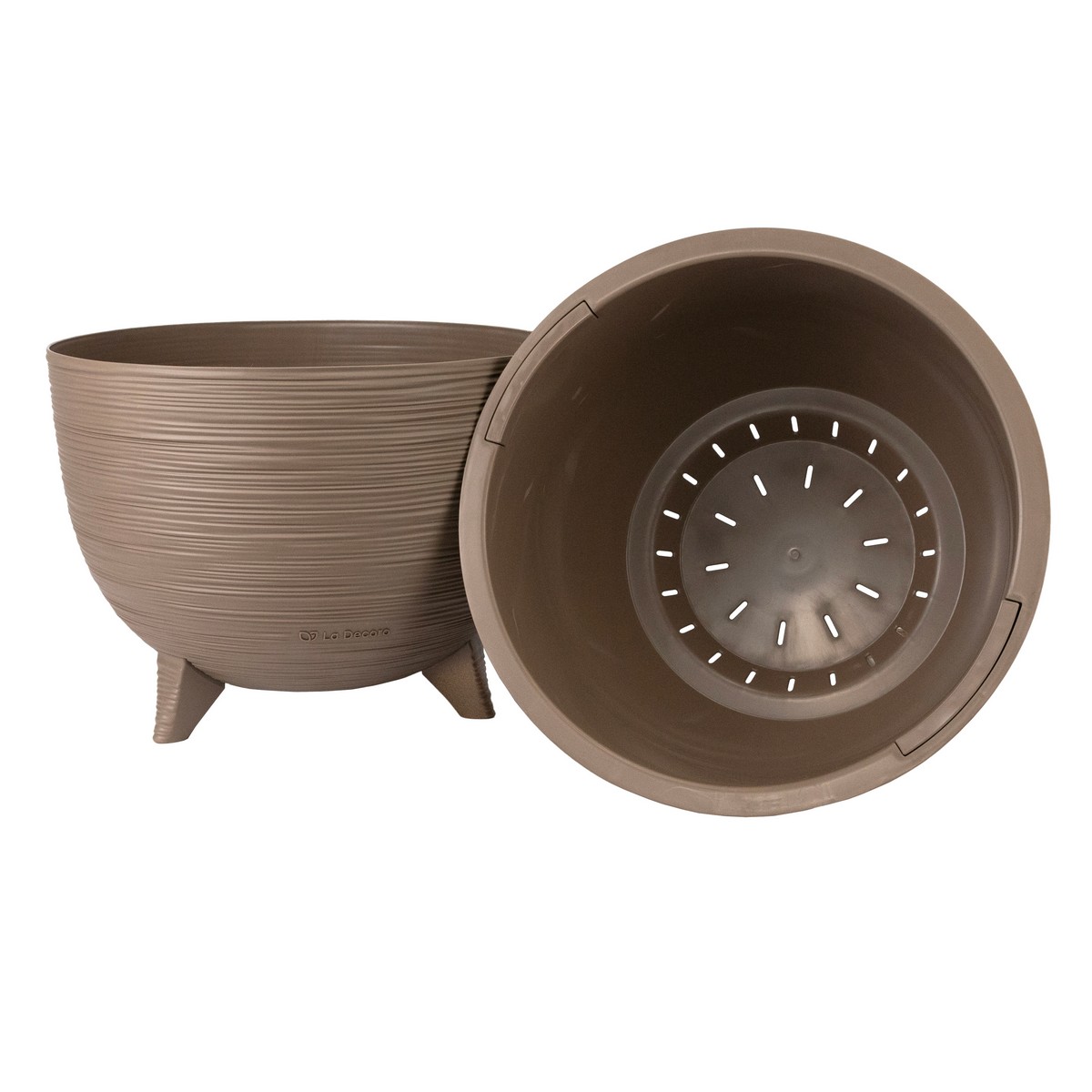 Кашпо на ножках со вставкой Ля Декоро (пластик), D32xH24см, 9,8л, коричневый в интернет-магазине флористических аксессуаров Азалия Декор