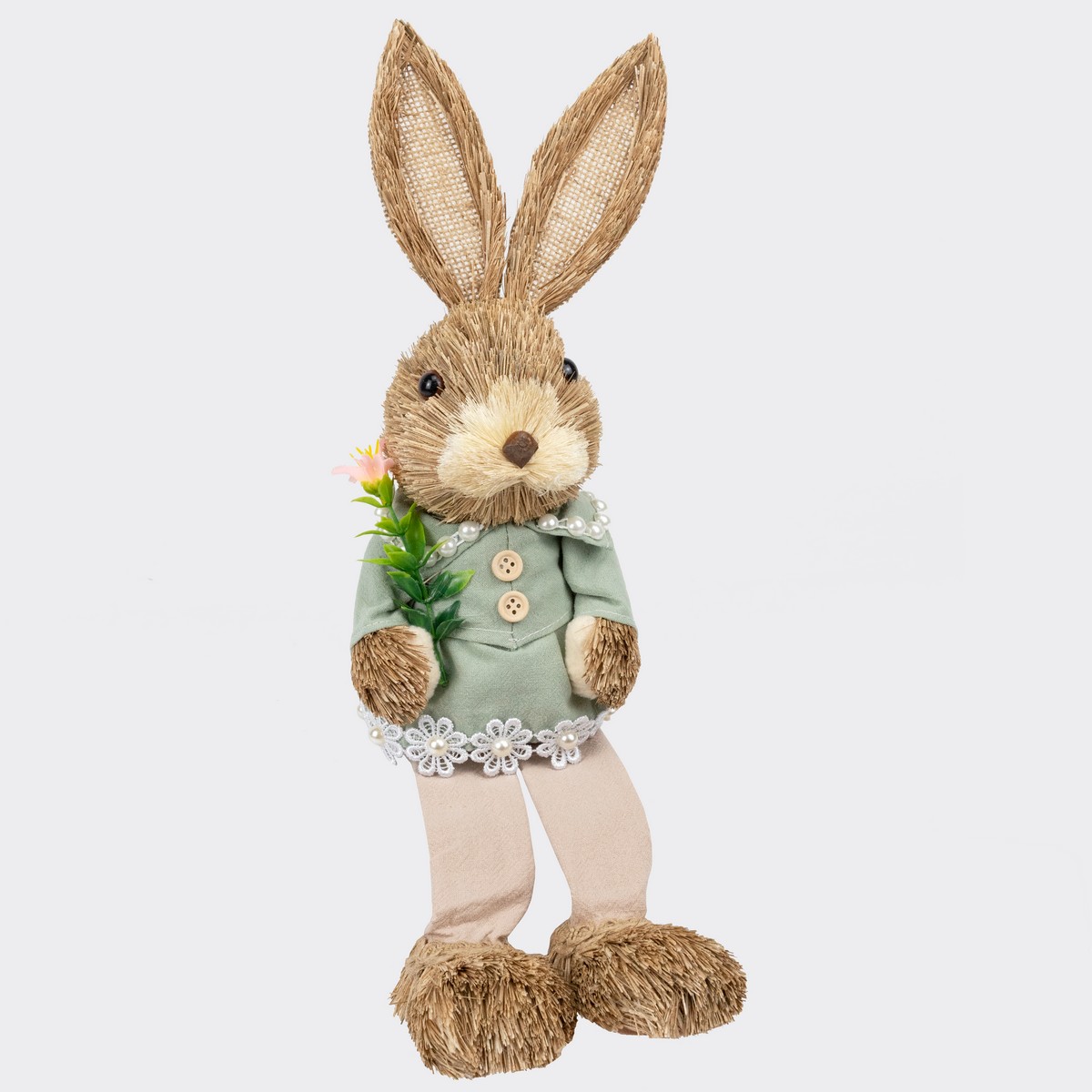 Сувенир Заяц Мальчик/Девочка сидящий (пенопласт/трава), H40см, в асс., коричневый в интернет-магазине флористических аксессуаров Азалия Декор