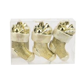 Набор украшений Носочки 3шт. (пластик), 10,5х5см, золотой в интернет-магазине флористических аксессуаров Азалия Декор