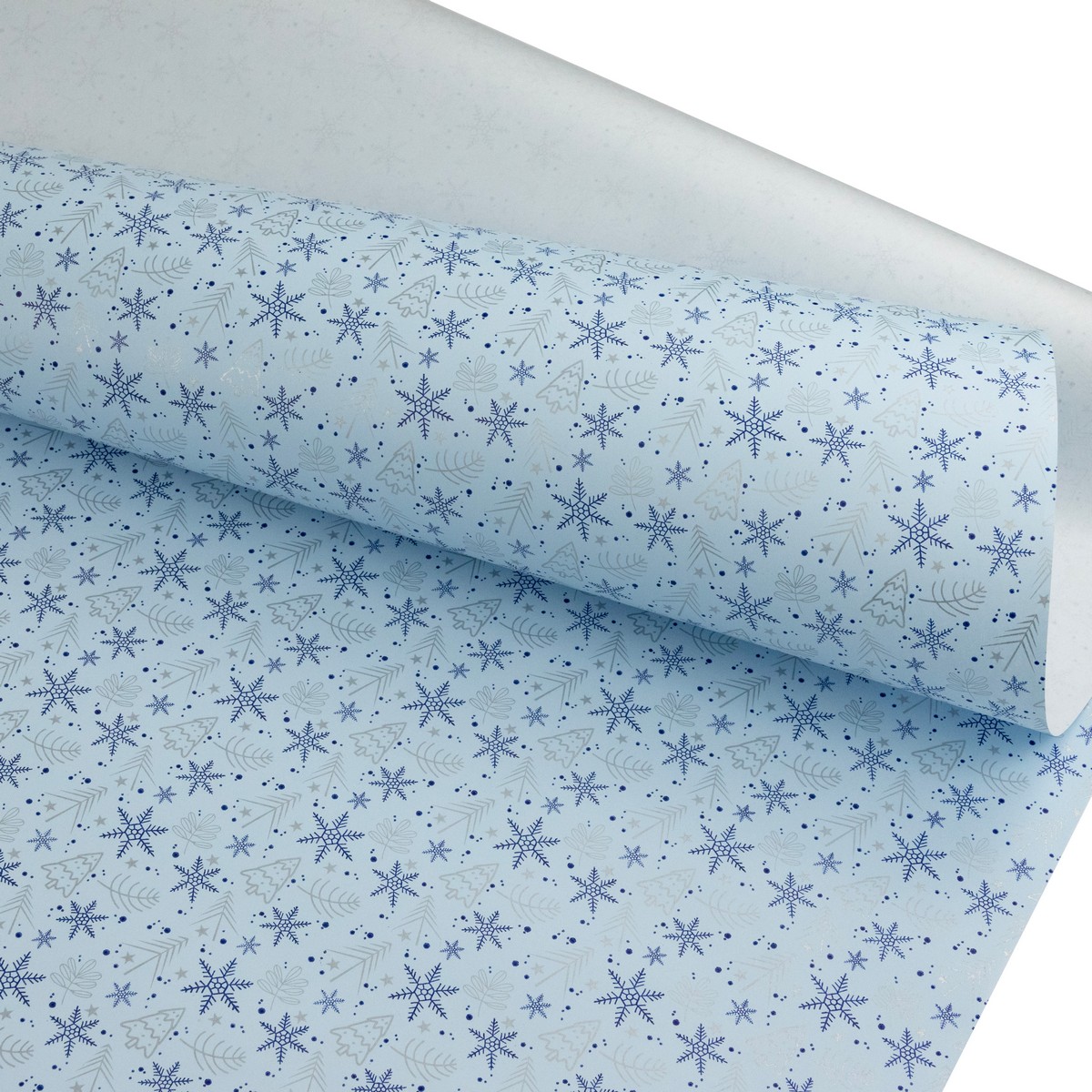 Бумага упаковочная крафт Елочки 60гр, 68 см 10 м, голубой/серебряный в интернет-магазине флористических аксессуаров Азалия Декор