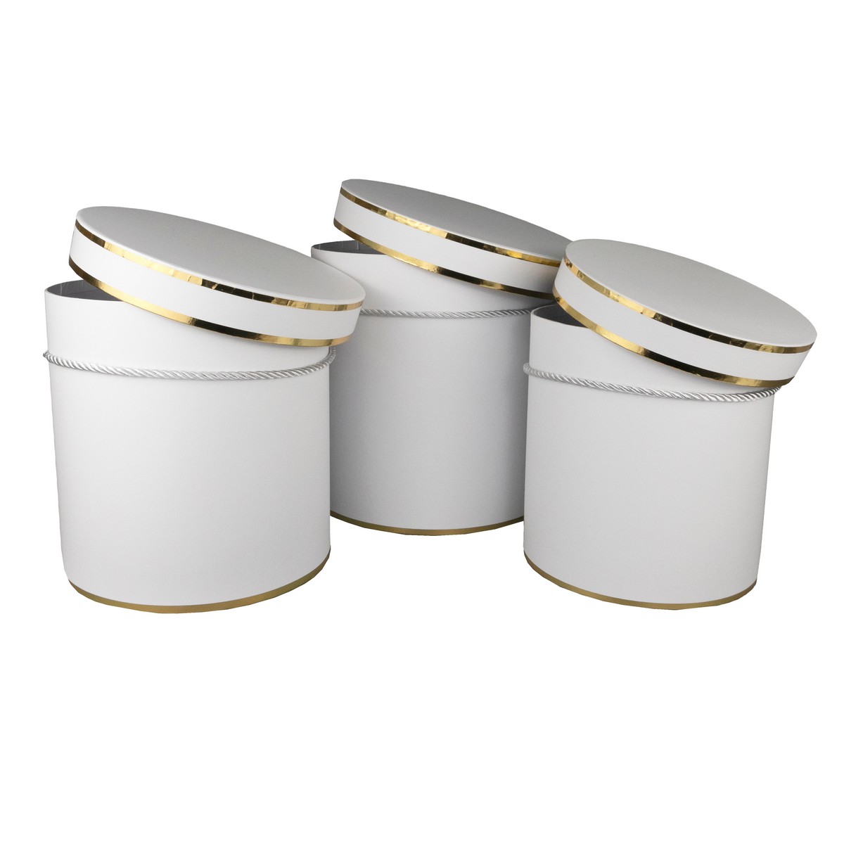 Набор коробок подарочных круглых 3шт., 23х23см, белый в интернет-магазине флористических аксессуаров Азалия Декор