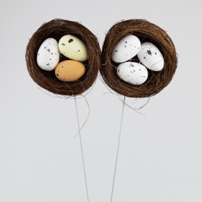 Набор гнезд с яйцами на вставке 2шт., H26х5см, цв. в асс. в интернет-магазине флористических аксессуаров Азалия Декор