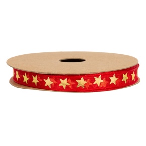 Лента Звезды (полиэстер), 10 мм 10 м, красный/золотой в интернет-магазине флористических аксессуаров Азалия Декор