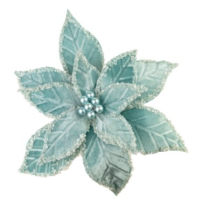 Пуансетия с глиттером на прищепке, D28см, голубой в интернет-магазине флористических аксессуаров Азалия Декор