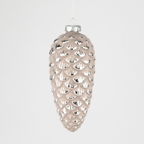 Украшение подвесное Шишка (стекло), 16х7см, серый/серебряный в интернет-магазине флористических аксессуаров Азалия Декор