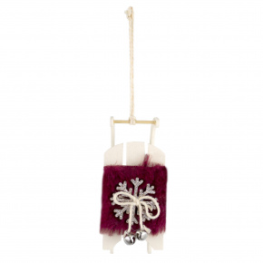 Украшение подвесное Сани (дерево), H12х5,5х3,5см, красный в интернет-магазине флористических аксессуаров Азалия Декор