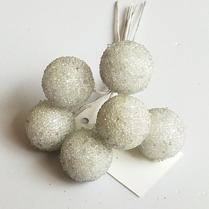 Набор шариков засахаренных на вставках 6шт., D2,2xL11см, белый в интернет-магазине флористических аксессуаров Азалия Декор