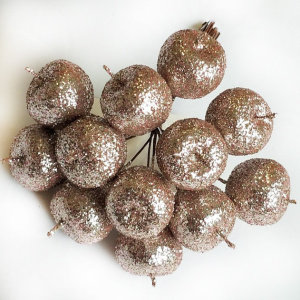 Набор яблок с глиттером на вставках 12шт., D2,2xL10,5см, шампань в интернет-магазине флористических аксессуаров Азалия Декор