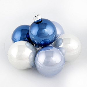 Набор шаров 15шт. в тубе (стекло), D6см, микс син./бел. в интернет-магазине флористических аксессуаров Азалия Декор
