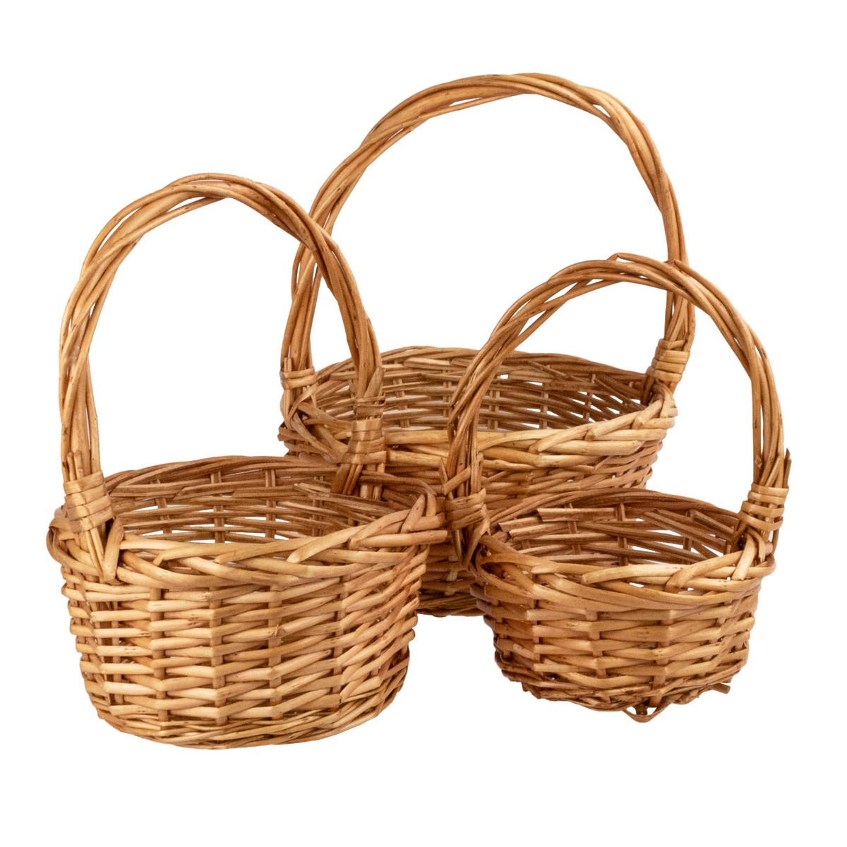 Набор корзин плетеных 3шт. (ива), D23x11хH27см, светло-коричневый в интернет-магазине флористических аксессуаров Азалия Декор
