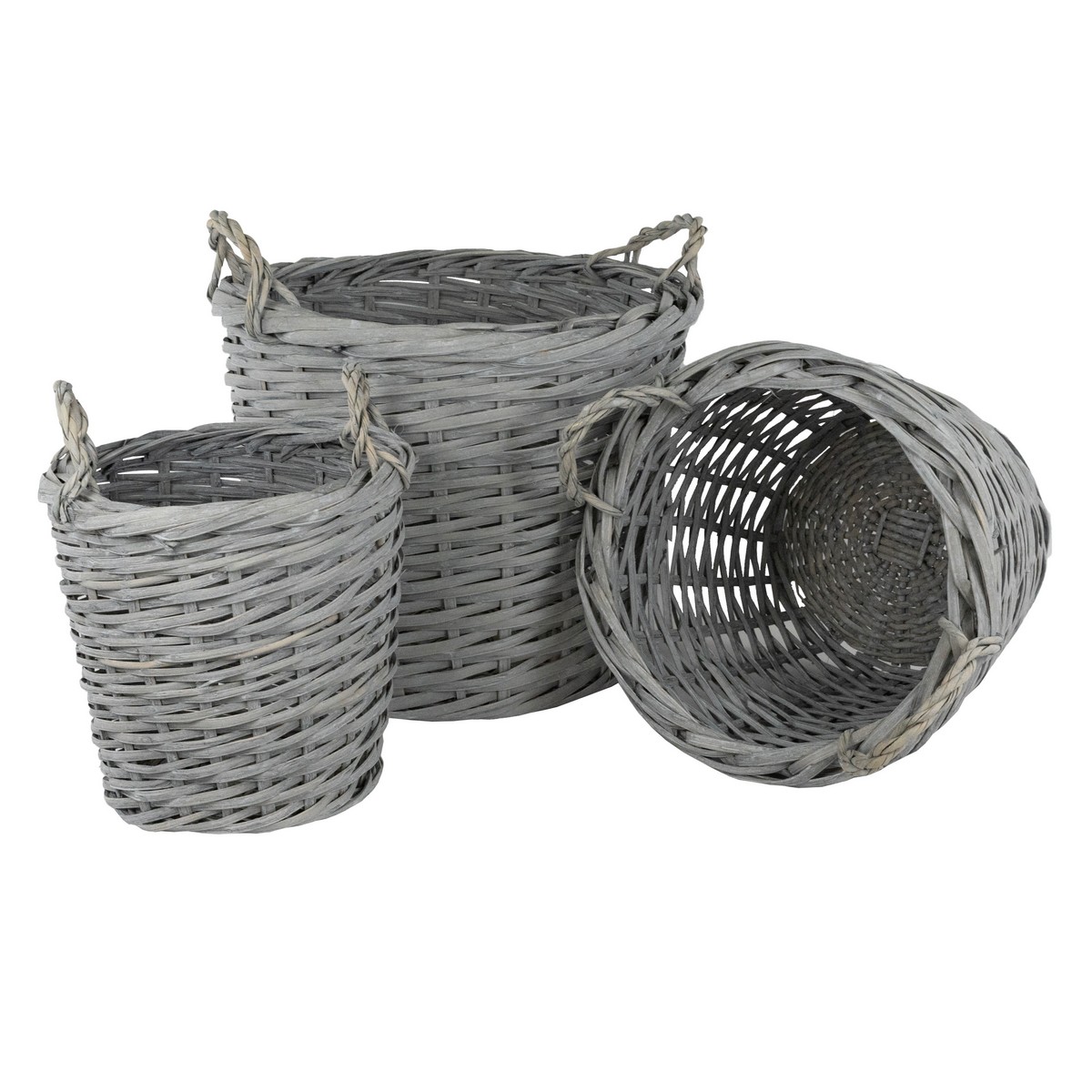 Набор корзин плетеных 3шт. (ива), D45xH37см, серый в интернет-магазине флористических аксессуаров Азалия Декор