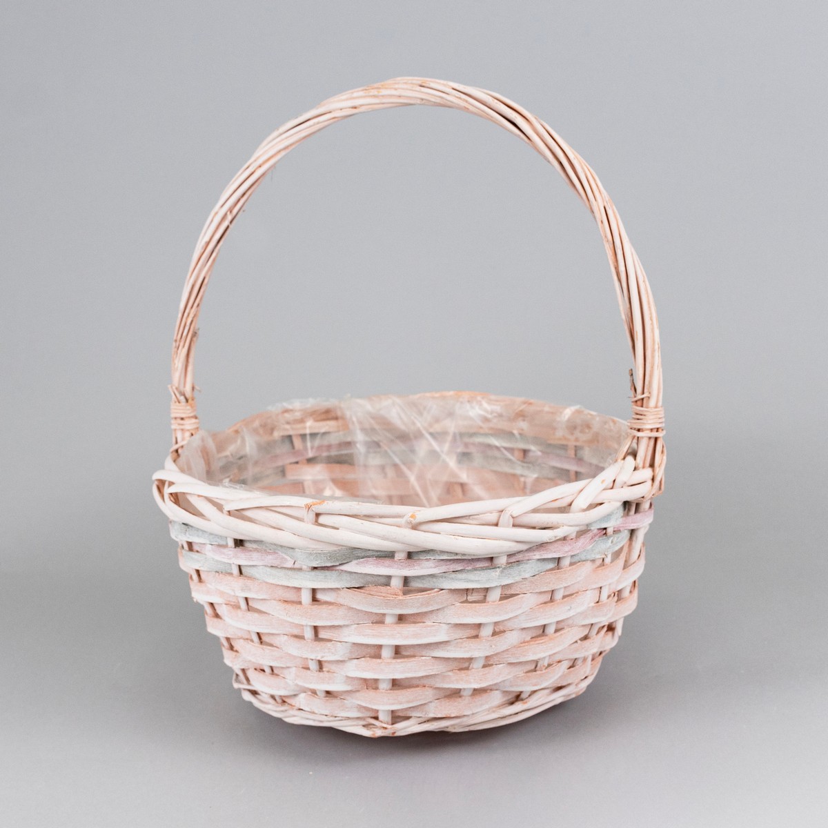 Набор корзин плетеных 3шт. (ива), D32x15xH35см, отбеленый/розовый/зеленый в интернет-магазине флористических аксессуаров Азалия Декор