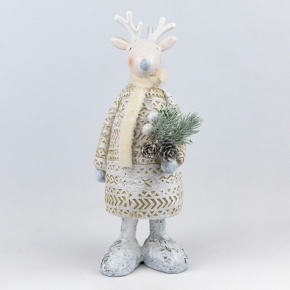 Сувенир Олень с елочкой (полирезин), Н24,5х9х11см, белый в интернет-магазине флористических аксессуаров Азалия Декор