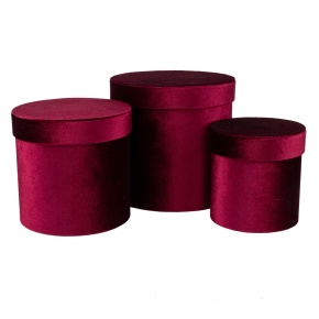 Набор коробок подарочных круглых 3шт., D18xH17,7см, бордовый в интернет-магазине флористических аксессуаров Азалия Декор