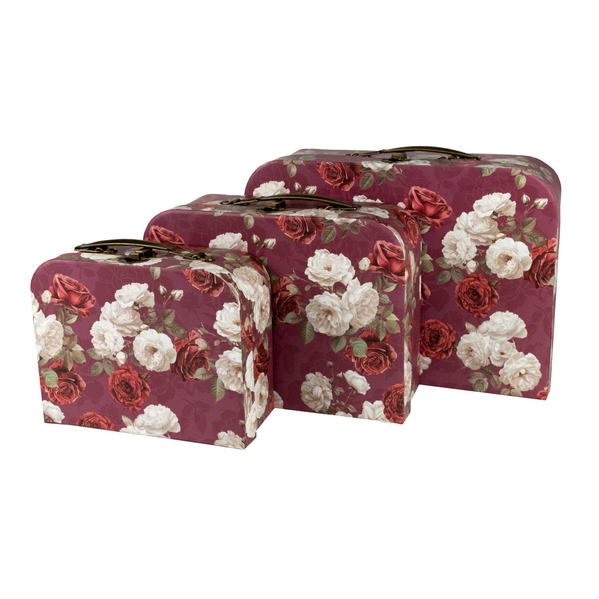 Набор коробок подарочных Чемодан 3шт., 30,2х21,9хH9,5см, красный/белый в интернет-магазине флористических аксессуаров Азалия Декор
