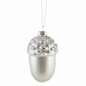 Украшение подвесное Желудь (стекло), 6,5х11,5см, белый в интернет-магазине флористических аксессуаров Азалия Декор