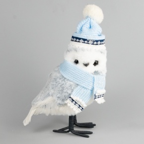 Сувенир Сова (пенопласт/текстиль), H23x11x13см, белый/голубой в интернет-магазине флористических аксессуаров Азалия Декор