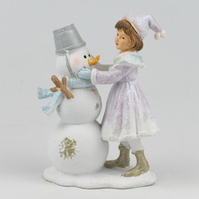 Сувенир Девочка со снеговиком (полирезин), Н12,5х9х5см, цв. в асс. в интернет-магазине флористических аксессуаров Азалия Декор