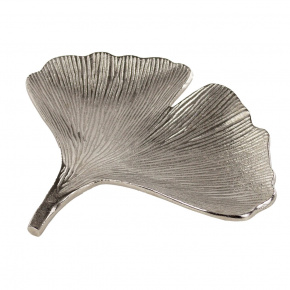 Блюдо Лист Гинкго (металл), 29х27хН3см, серебряный в интернет-магазине флористических аксессуаров Азалия Декор
