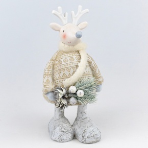 Сувенир Олень с елочкой (полирезин), Н19,7х10х12см, белый в интернет-магазине флористических аксессуаров Азалия Декор