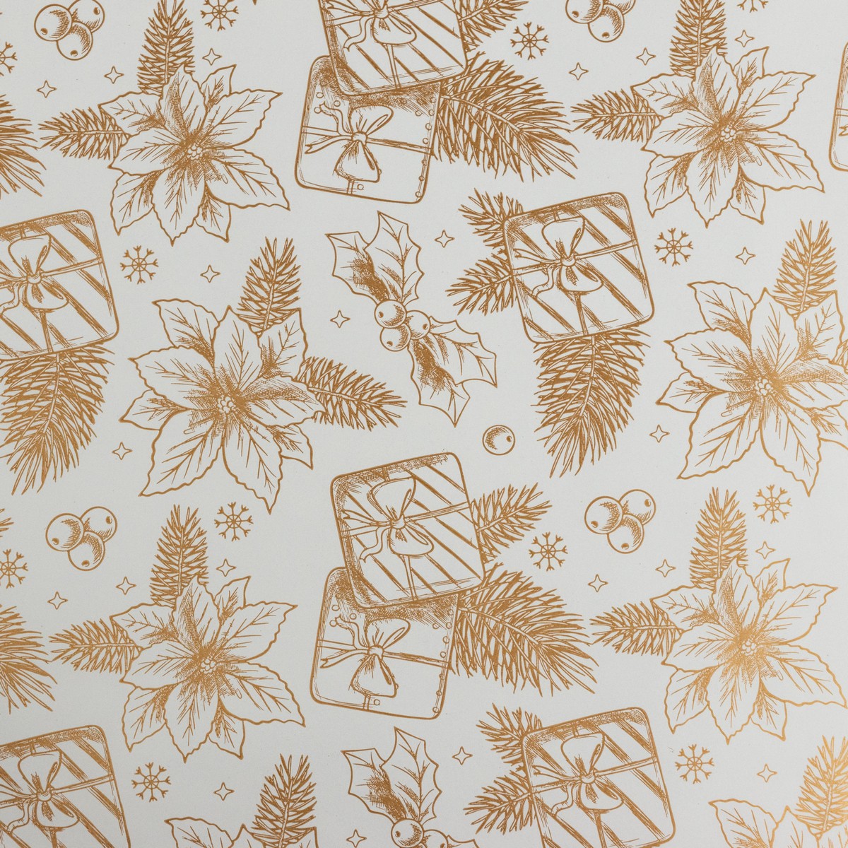 Бумага упаковочная мелованная Цветы 60гр, 68 см 10 м, белый/золотой в интернет-магазине флористических аксессуаров Азалия Декор