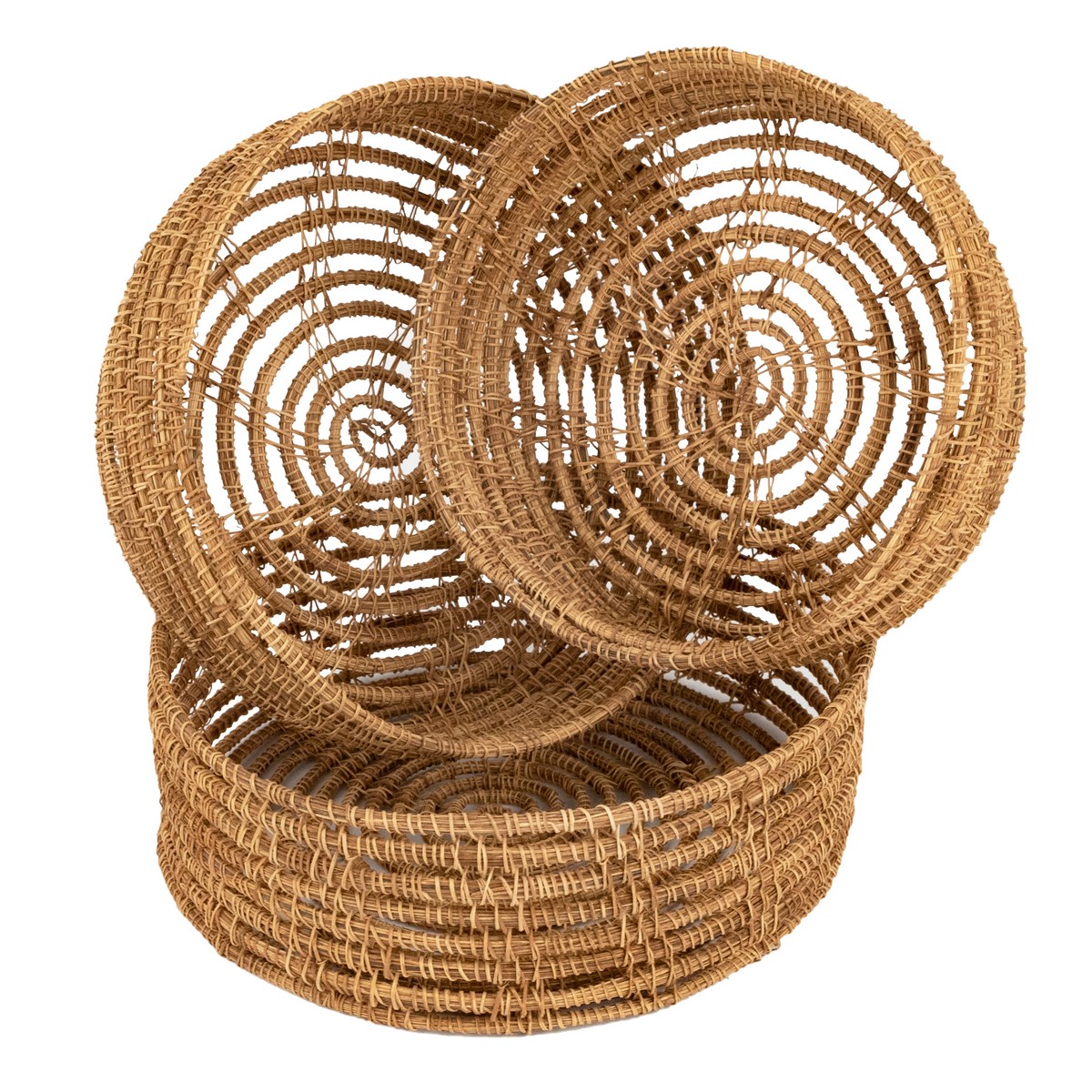 Набор кашпо плетеных 3шт. (растительный материал),  D25xH9см, натуральный в интернет-магазине флористических аксессуаров Азалия Декор