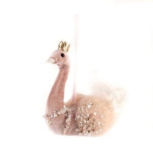 Украшение подвесное Лебедь (пенопласт/текстиль), 12х8х12,5см, розовый в интернет-магазине флористических аксессуаров Азалия Декор
