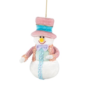 Украшение подвесное Снеговик, Н16х9х8см, роз./бел. в интернет-магазине флористических аксессуаров Азалия Декор