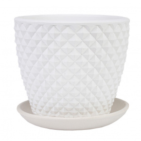 Цв. горшок с поддоном Грань (бетон), D17,5xH15см, 2,2л, белый в интернет-магазине флористических аксессуаров Азалия Декор