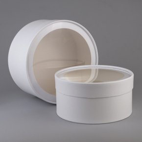 Набор коробок подарочных круглых с прозрачной крышкой 2шт., D21xH11 см, белый в интернет-магазине флористических аксессуаров Азалия Декор