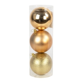 Набор шаров в тубе 3шт. (пластик), D10см,  золотой в интернет-магазине флористических аксессуаров Азалия Декор