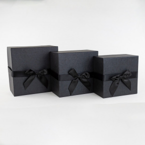 Набор коробок подарочных квадратных 3шт. (картон), 20х20хН11см, черный в интернет-магазине флористических аксессуаров Азалия Декор