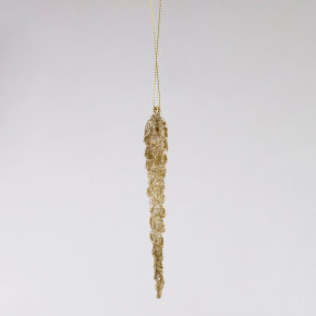 Украшение подвесное Сосулька с глиттером (стекло), 16см, золотой в интернет-магазине флористических аксессуаров Азалия Декор