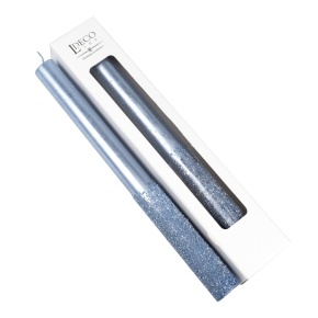 Набор столовых свечей с глиттером 2шт., H25xD2см, голубой в интернет-магазине флористических аксессуаров Азалия Декор