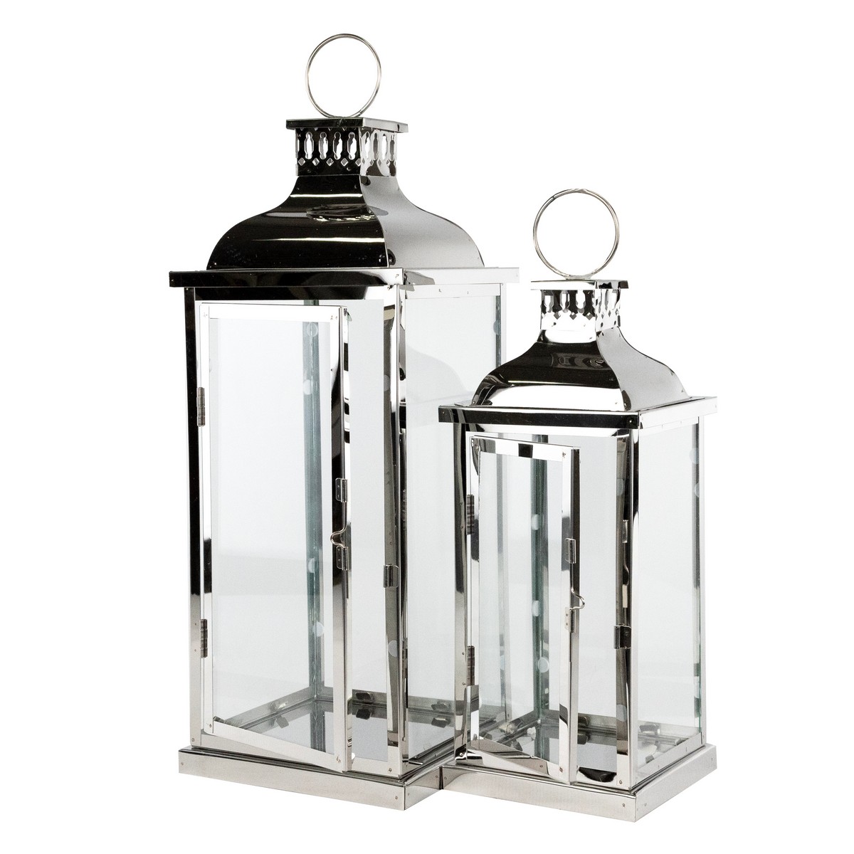 Набор фонарей 3шт. (металл/стекло), 20x20xH55см, серебряный в интернет-магазине флористических аксессуаров Азалия Декор