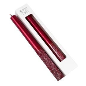 Набор столовых свечей с глиттером 2шт., H25xD2см, красный в интернет-магазине флористических аксессуаров Азалия Декор