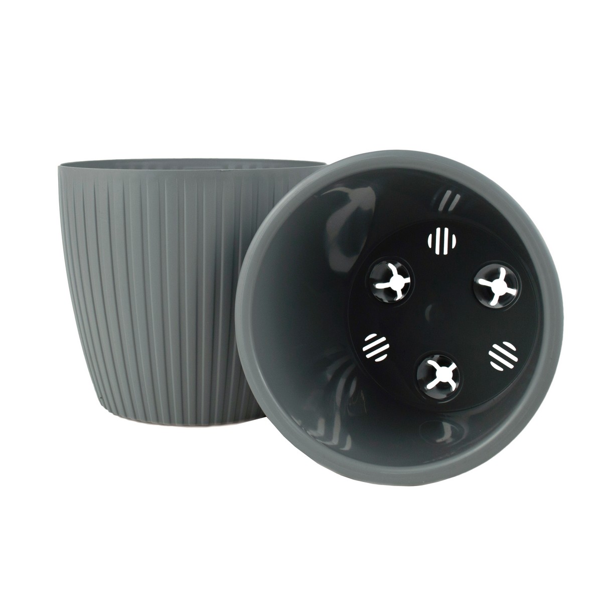Кашпо со вставкой Эви (пластик), D10,5xH9,5см, 0,6л, серый в интернет-магазине флористических аксессуаров Азалия Декор