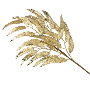 Ветка с листьями глиттерованная, 75см, шампань в интернет-магазине флористических аксессуаров Азалия Декор