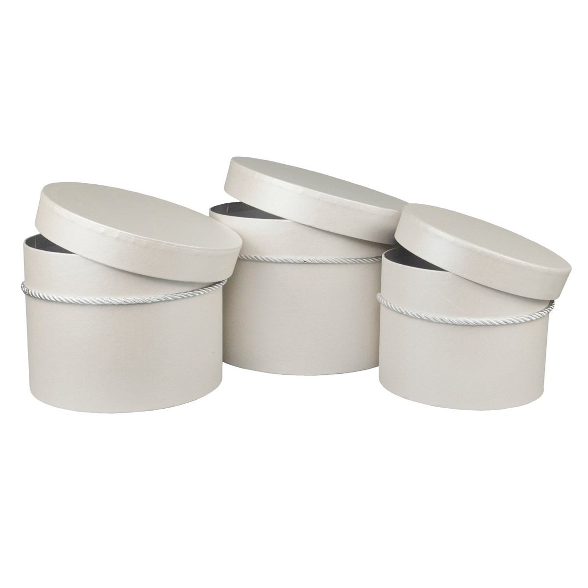 Набор коробок подарочных круглых 3шт., D19,7xH14,5см, белый в интернет-магазине флористических аксессуаров Азалия Декор