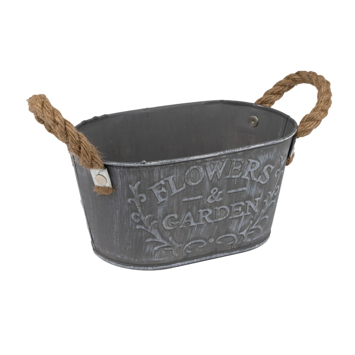 Кашпо с ручками (металл), 18x11,5хH9см, серый в интернет-магазине флористических аксессуаров Азалия Декор