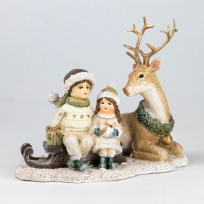 Сувенир Олень с детьми (полирезин), Н16х17х11см, коричневый в интернет-магазине флористических аксессуаров Азалия Декор