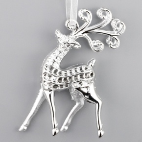 Украшение подвесное Олень (пластик), 13х9х2см, серебряный в интернет-магазине флористических аксессуаров Азалия Декор