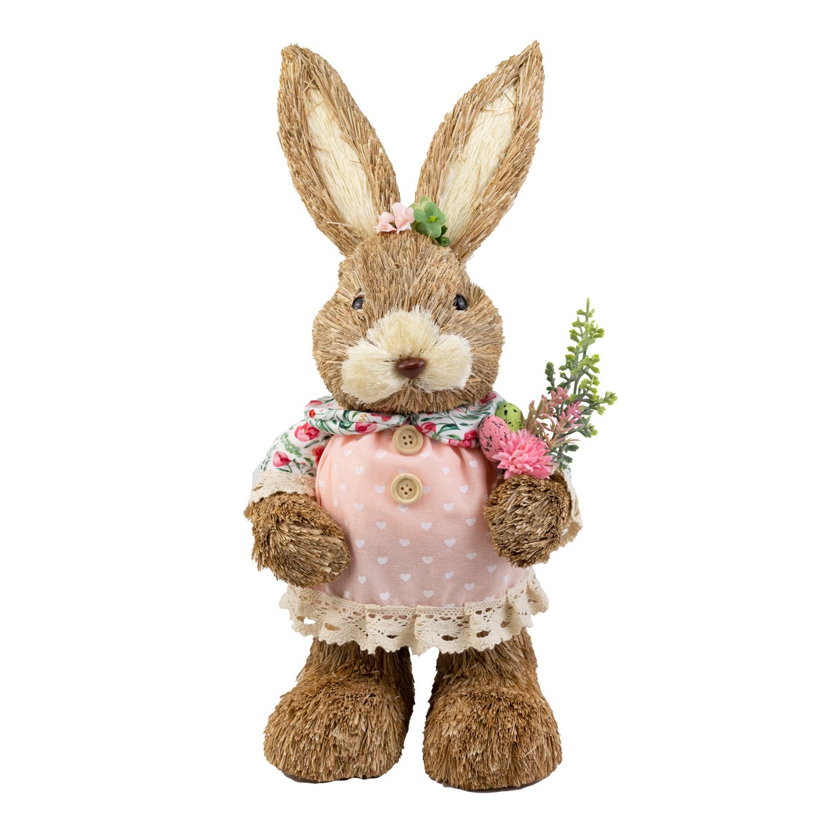 Сувенир Заяц (пенопласт/трава), H40x19x14см, коричневый/розовый в интернет-магазине флористических аксессуаров Азалия Декор