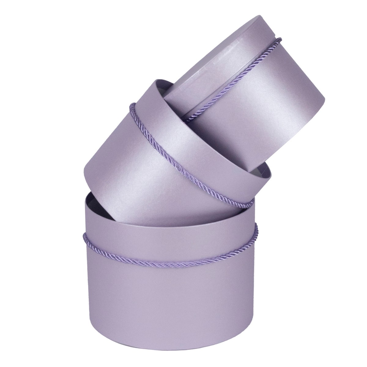 Набор коробок подарочных круглых 3шт., D19,7xH14,5см, сиреневый в интернет-магазине флористических аксессуаров Азалия Декор
