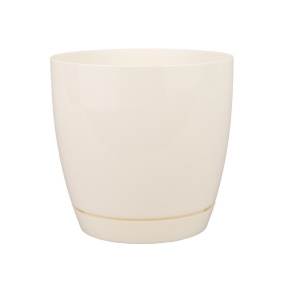 Цв. горшок с поддоном Тоскана круглый (пластик), D11xH10,5см, 0,8л,  кремовый в интернет-магазине флористических аксессуаров Азалия Декор