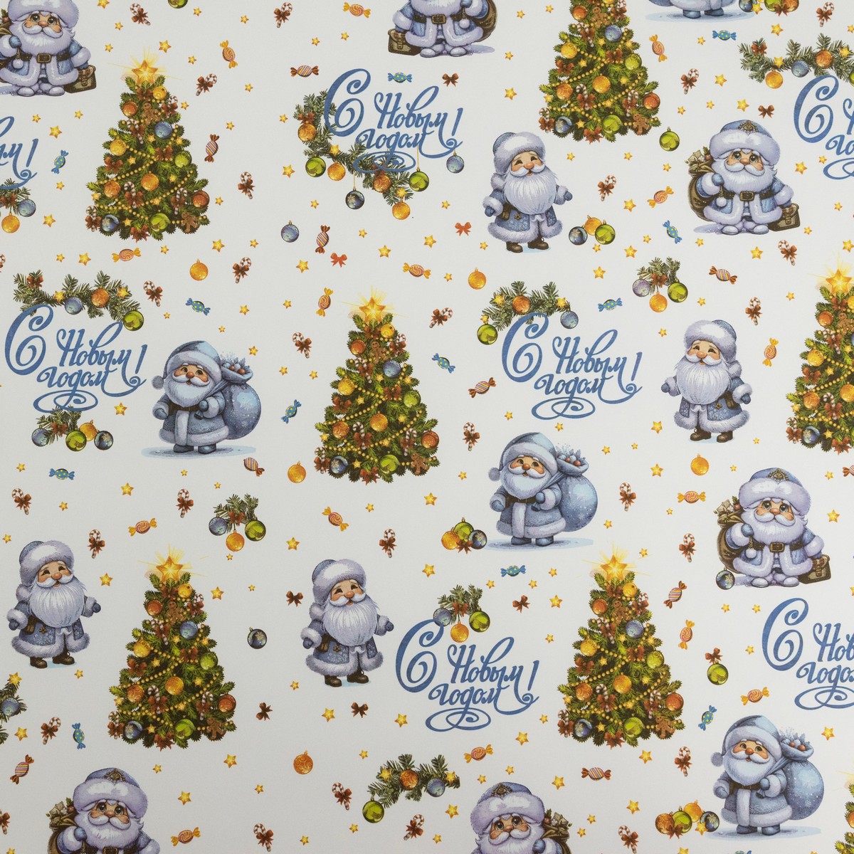 Бумага упаковочная крафт Дед Мороз 70гр, 68 см 10 м, цв. в асс. в интернет-магазине флористических аксессуаров Азалия Декор
