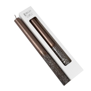 Набор столовых свечей с глиттером 2шт., H25xD2см, коричневый в интернет-магазине флористических аксессуаров Азалия Декор