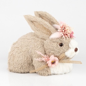 Сувенир Заяц (пенопласт/трава), H14х20x13см, серый/розовый в интернет-магазине флористических аксессуаров Азалия Декор
